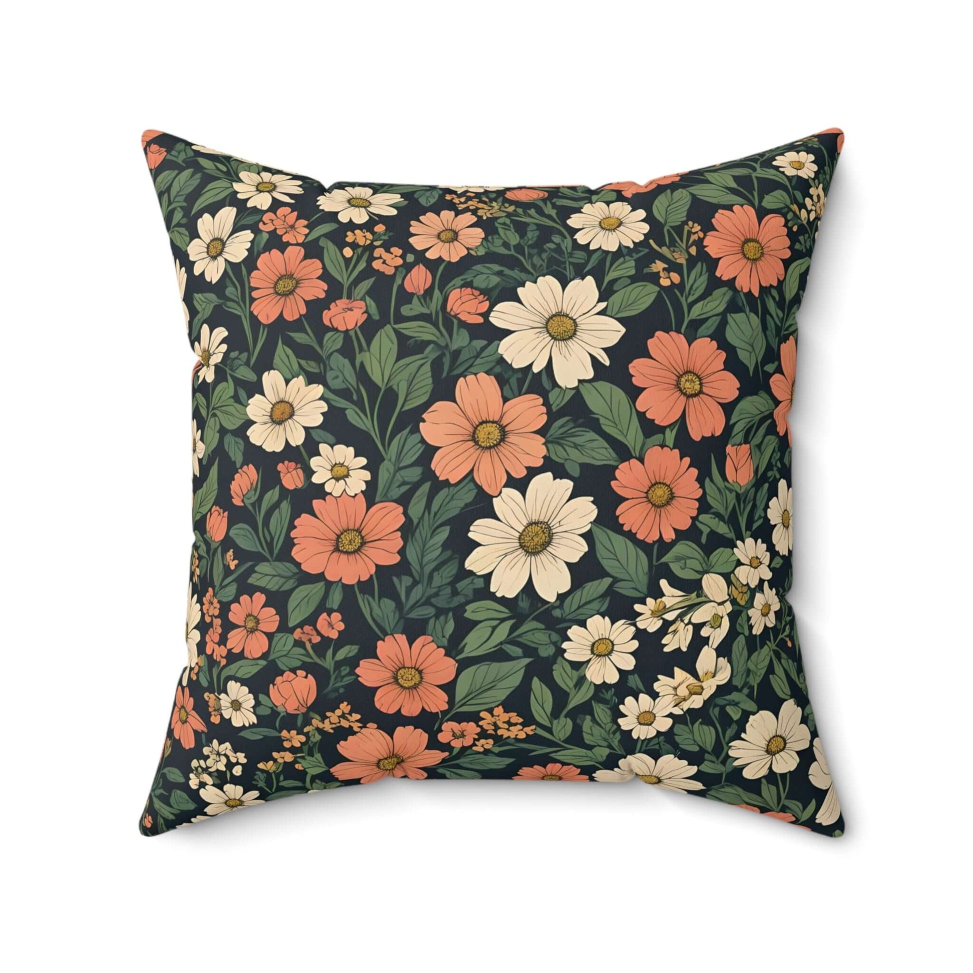 Orange & White Floral Polyester Soft Square Throw Pillow Romantic Home Decor