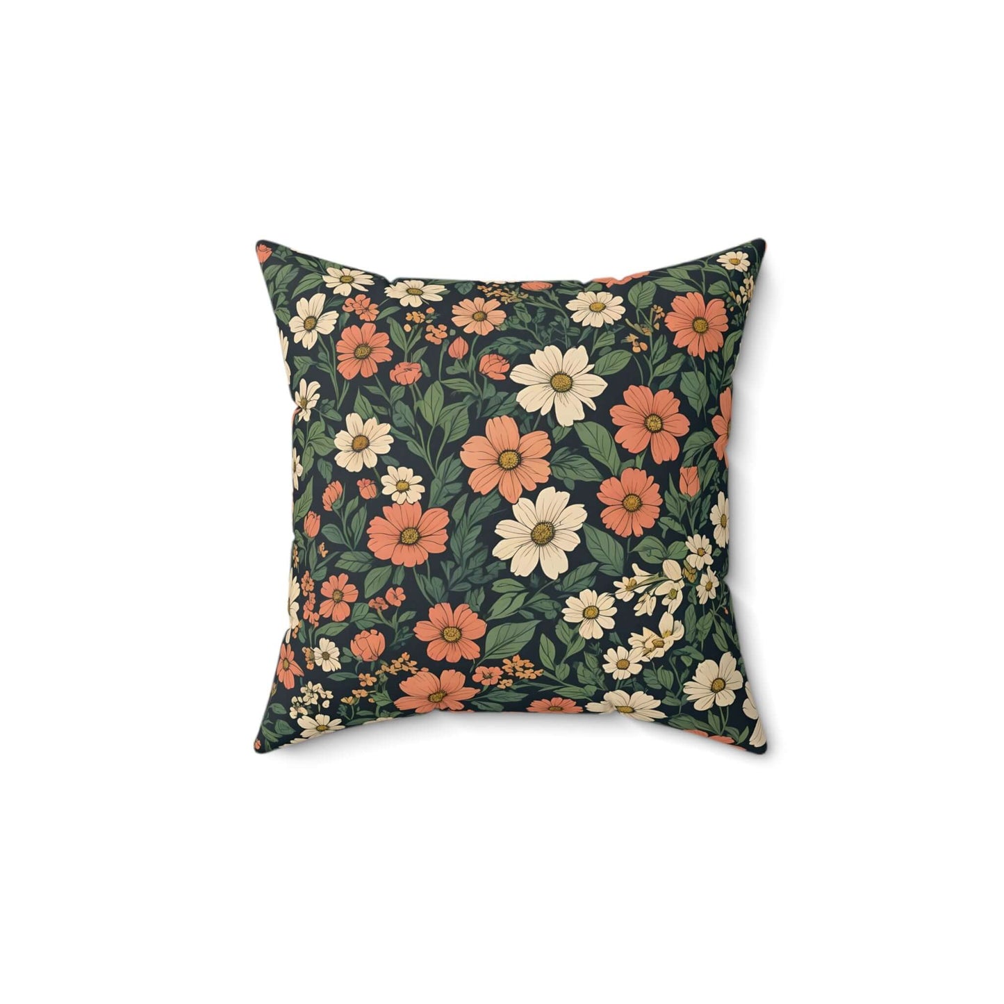 Orange & White Floral Polyester Soft Square Throw Pillow Romantic Home Decor