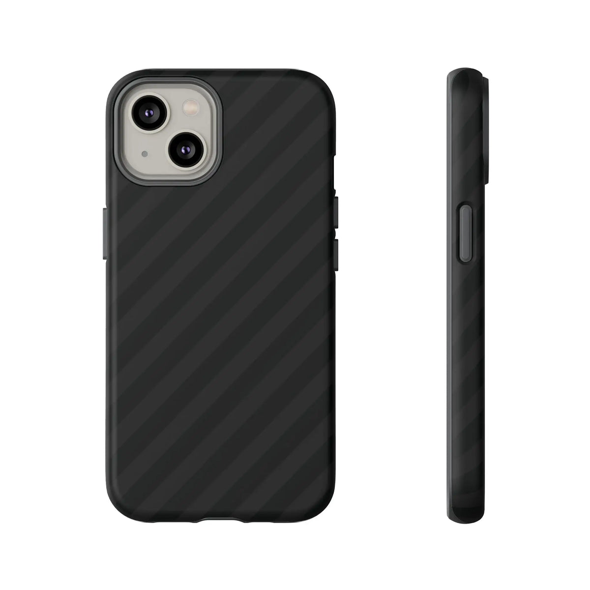 Black carbon fiber phone case with a sleek black diagonal pattern tough gloss finish shown from the back side