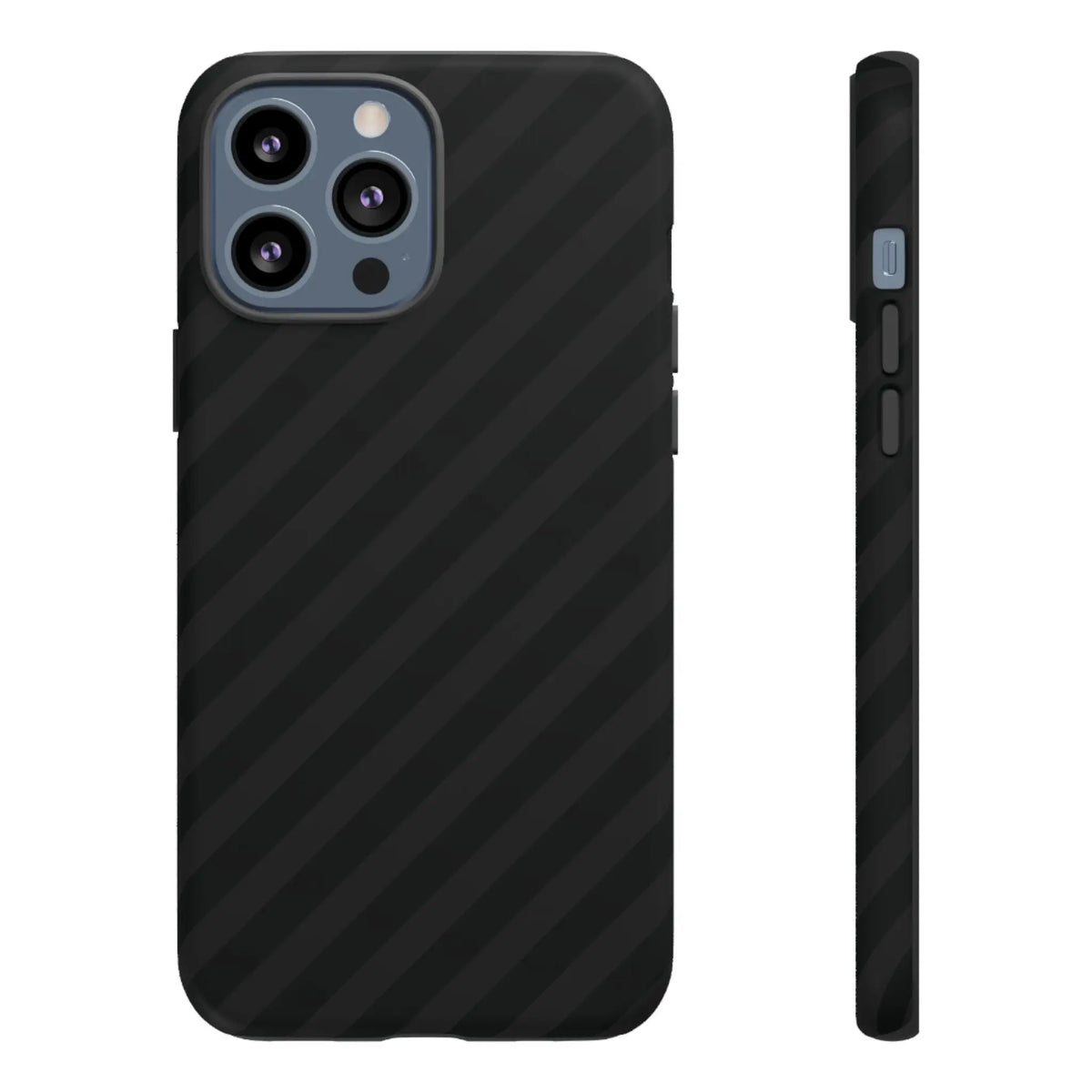 Black carbon fiber phone case with black diagonal pattern tough gloss finish shown from the back for iPhone 13 Pro Max