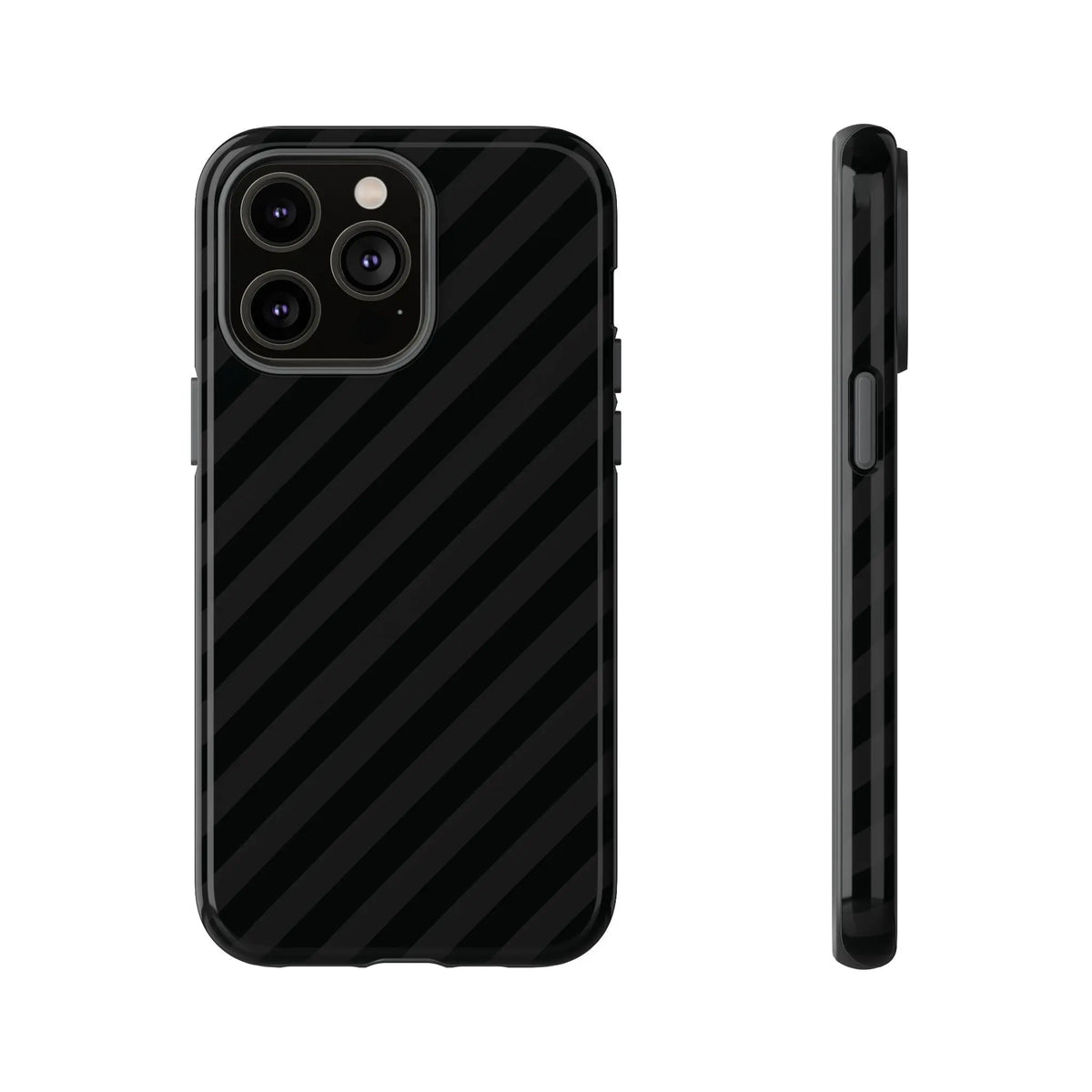 Back side of a black diagonal pattern tough gloss phone case with a sleek geometric design for iPhone Samsung Pixel
