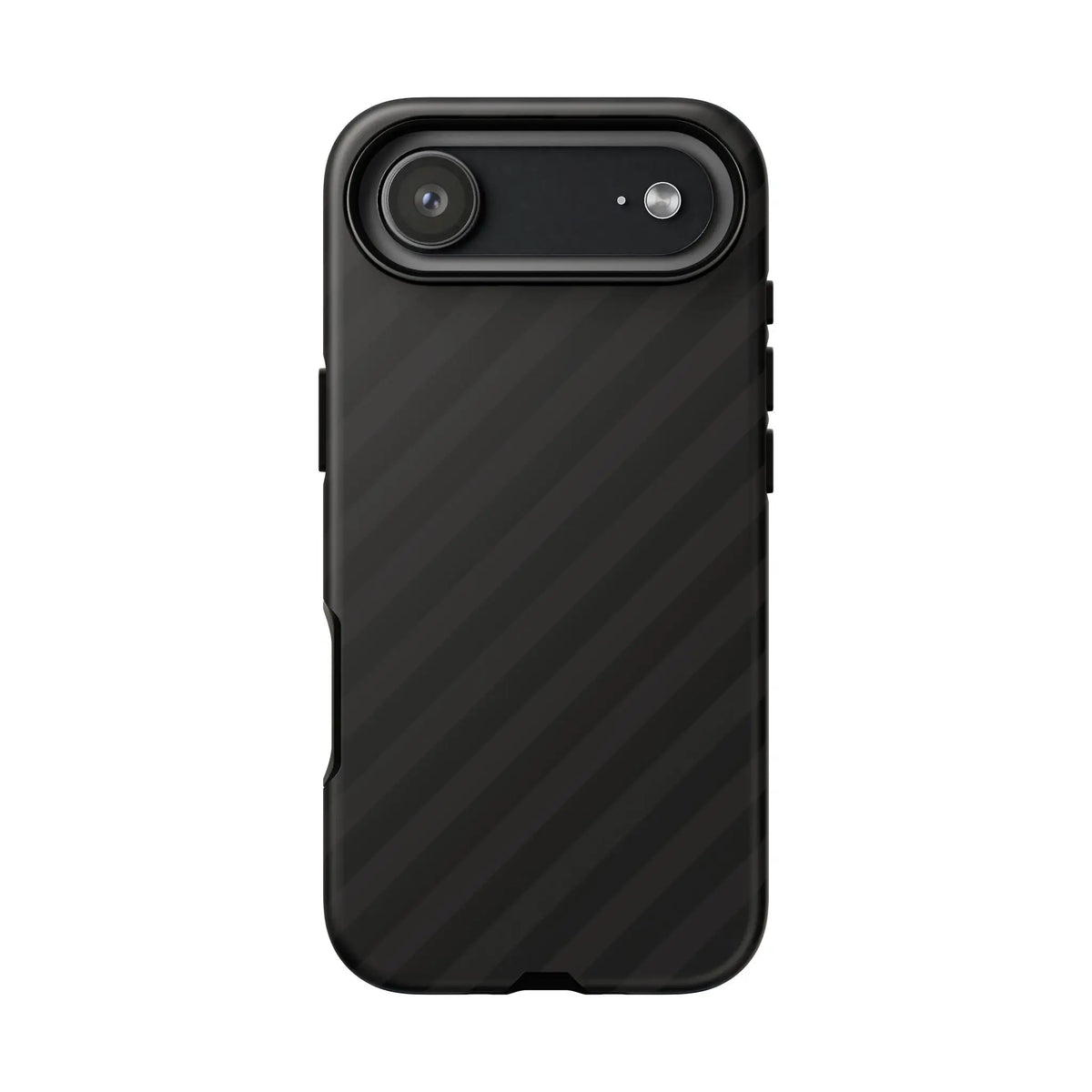 Black carbon fiber phone case back with sleek black diagonal pattern tough gloss finish and cutouts for camera module