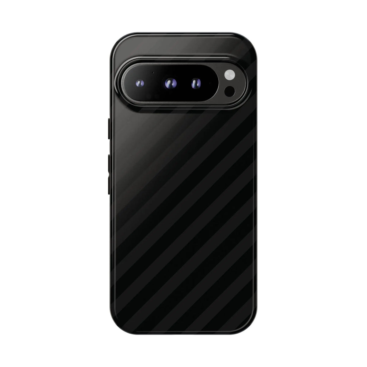 Black phone case with diagonal pattern tough gloss finish showing back side for iphone samsung and google pixel