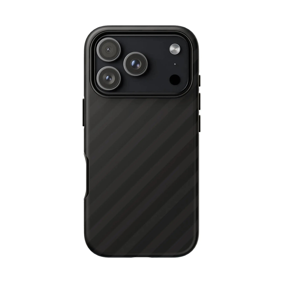 Black carbon fiber-patterned phone case with a sleek modern design and diagonal pattern tough gloss finish shown from the back