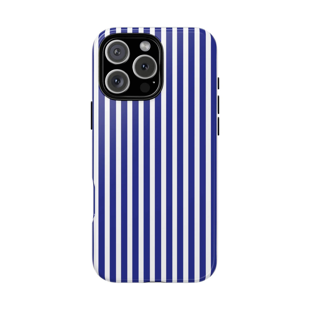 Blue white striped tough phone case with sleek modern design hard shell protective phone cover back side view