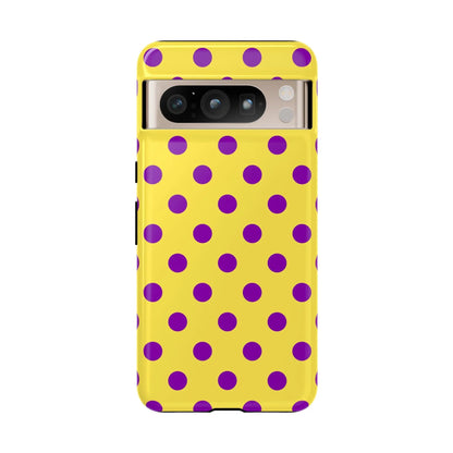 Phone Case - Bright Yellow with Purple Dots - Google Pixel 8 Pro / Glossy - Phone Case