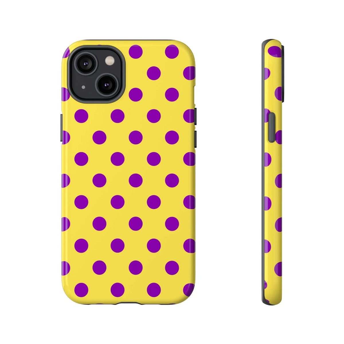 Phone Case - Bright Yellow with Purple Dots - iPhone 14 Plus / Glossy - Phone Case
