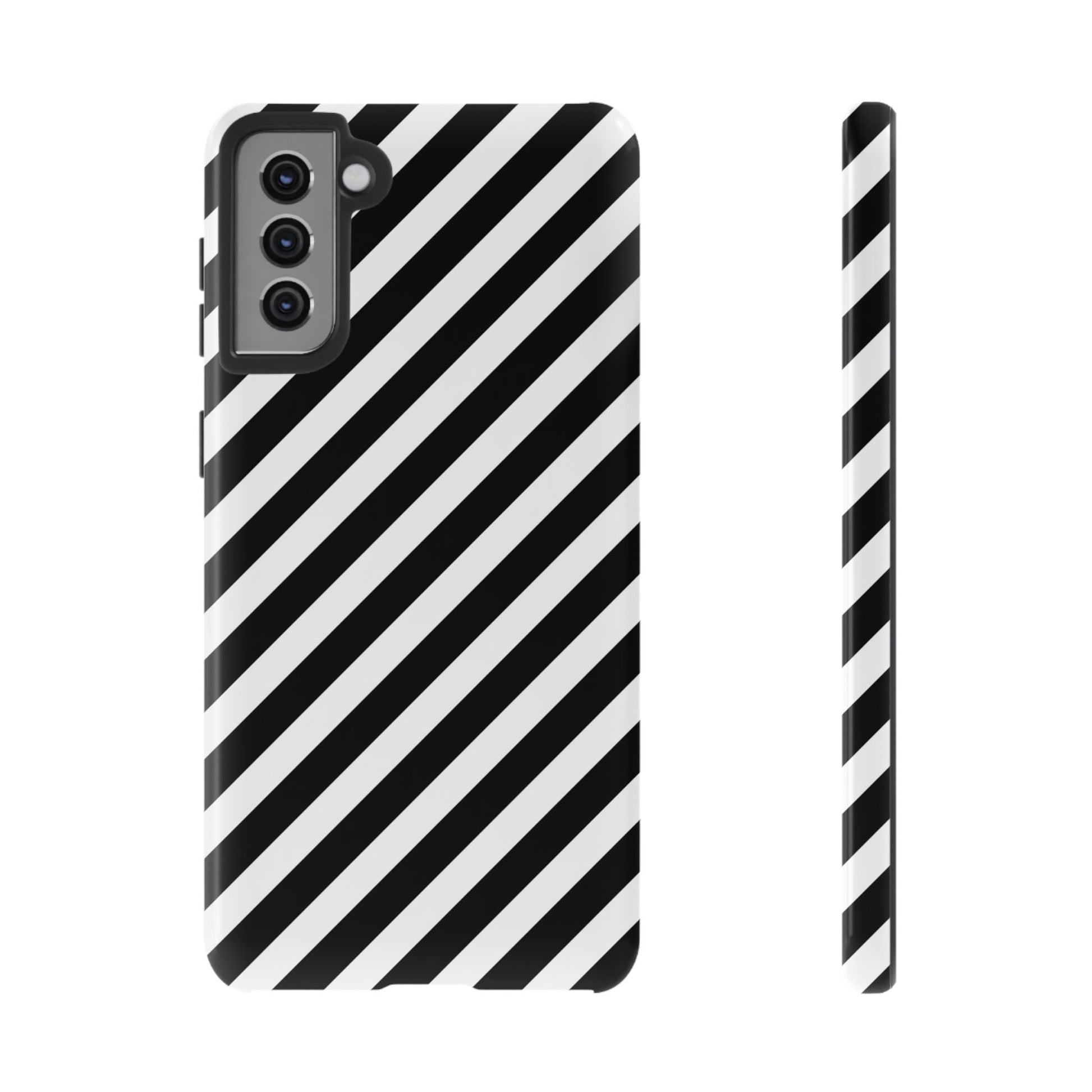 Phone Case High Gloss Black and White Diagonal Tough Case Protective Cover Sleek Cell Phone Case Modern Smartphone