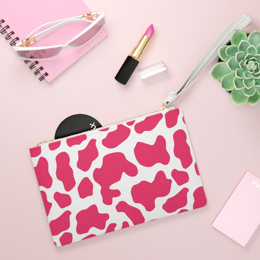 Pink Cow print Clutch Bag