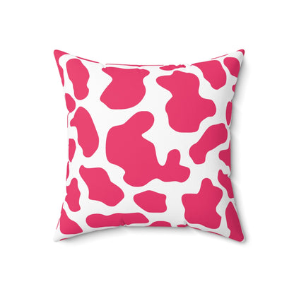 Pink Cow Print Square Throw Pillow