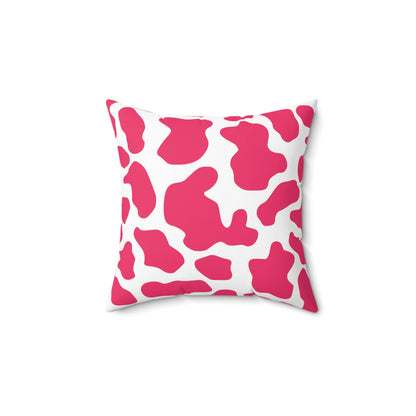 Pink Cow Print Square Throw Pillow