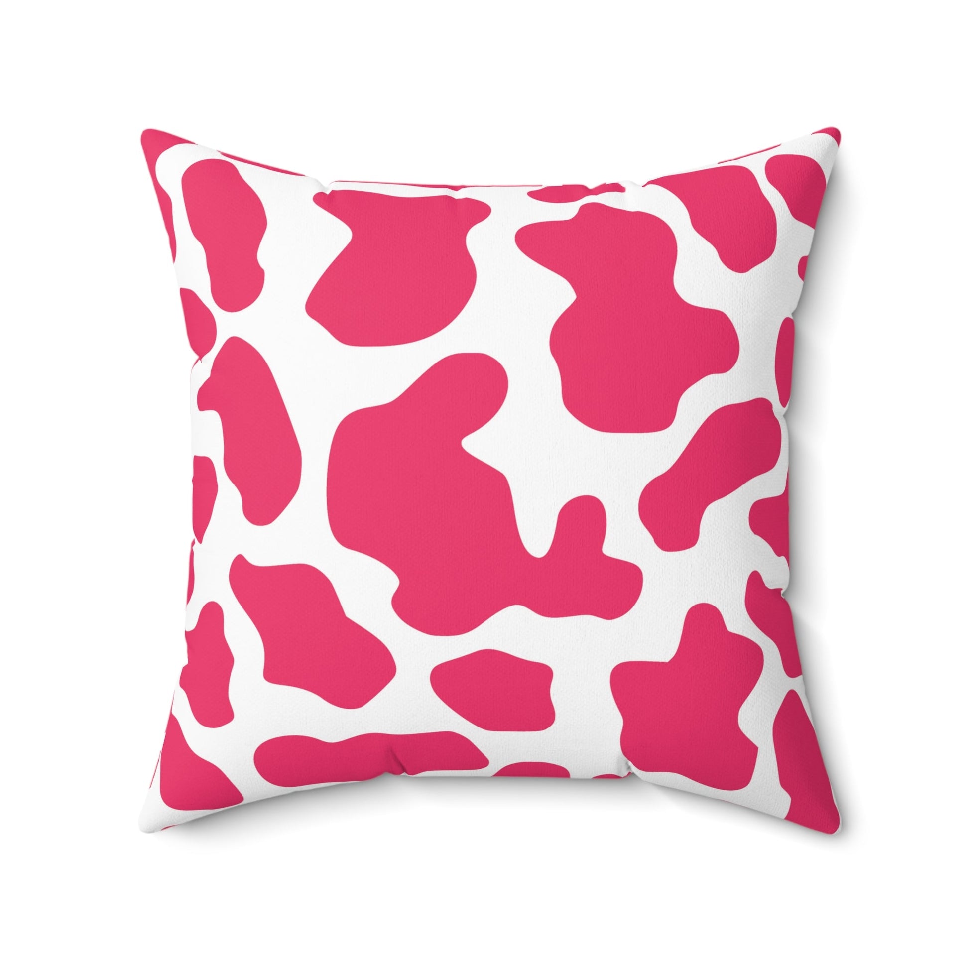 Pink Cow Print Square Throw Pillow