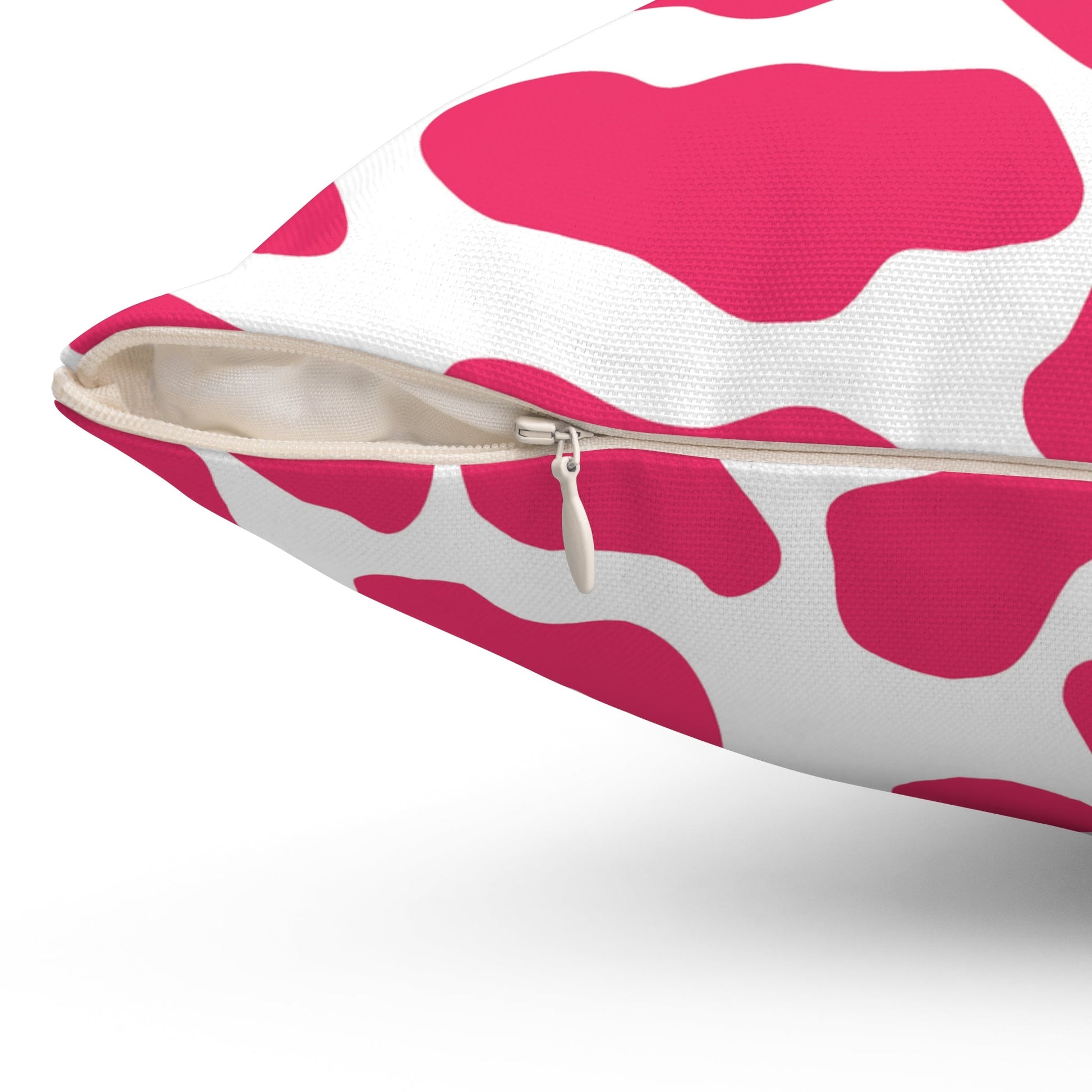 Pink Cow Print Square Throw Pillow