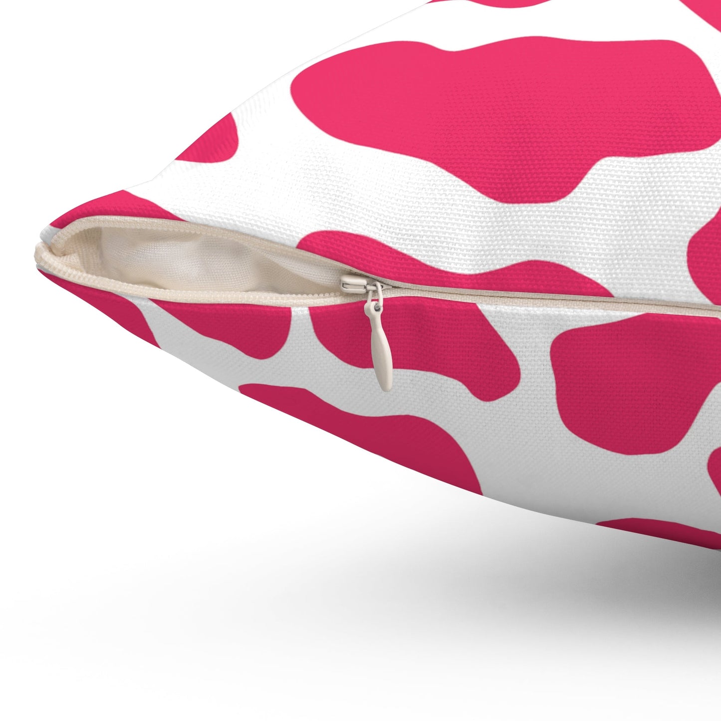 Pink Cow Print Square Throw Pillow