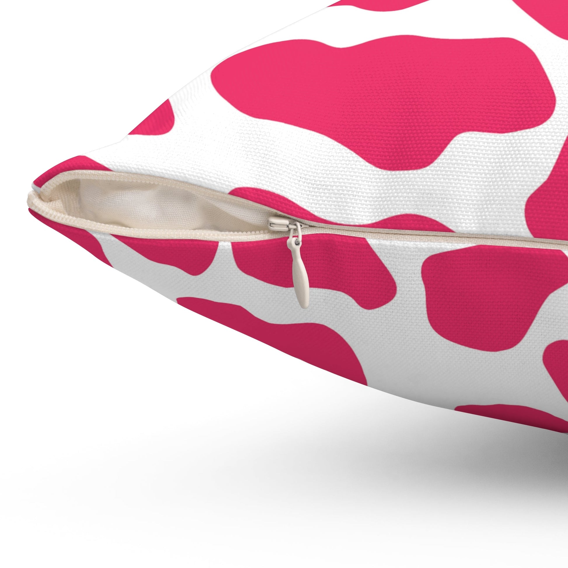 Pink Cow Print Square Throw Pillow