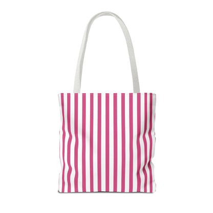 Pink Vertical Stripes Tote Bag | White or Black Handle All-Over Print - Bags