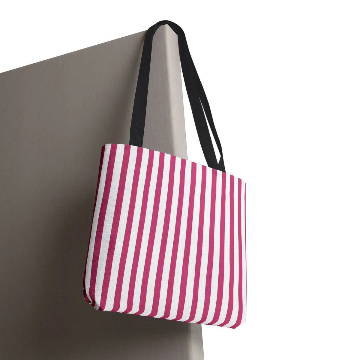Pink Vertical Stripes Tote Bag | White or Black Handle All-Over Print - Bags