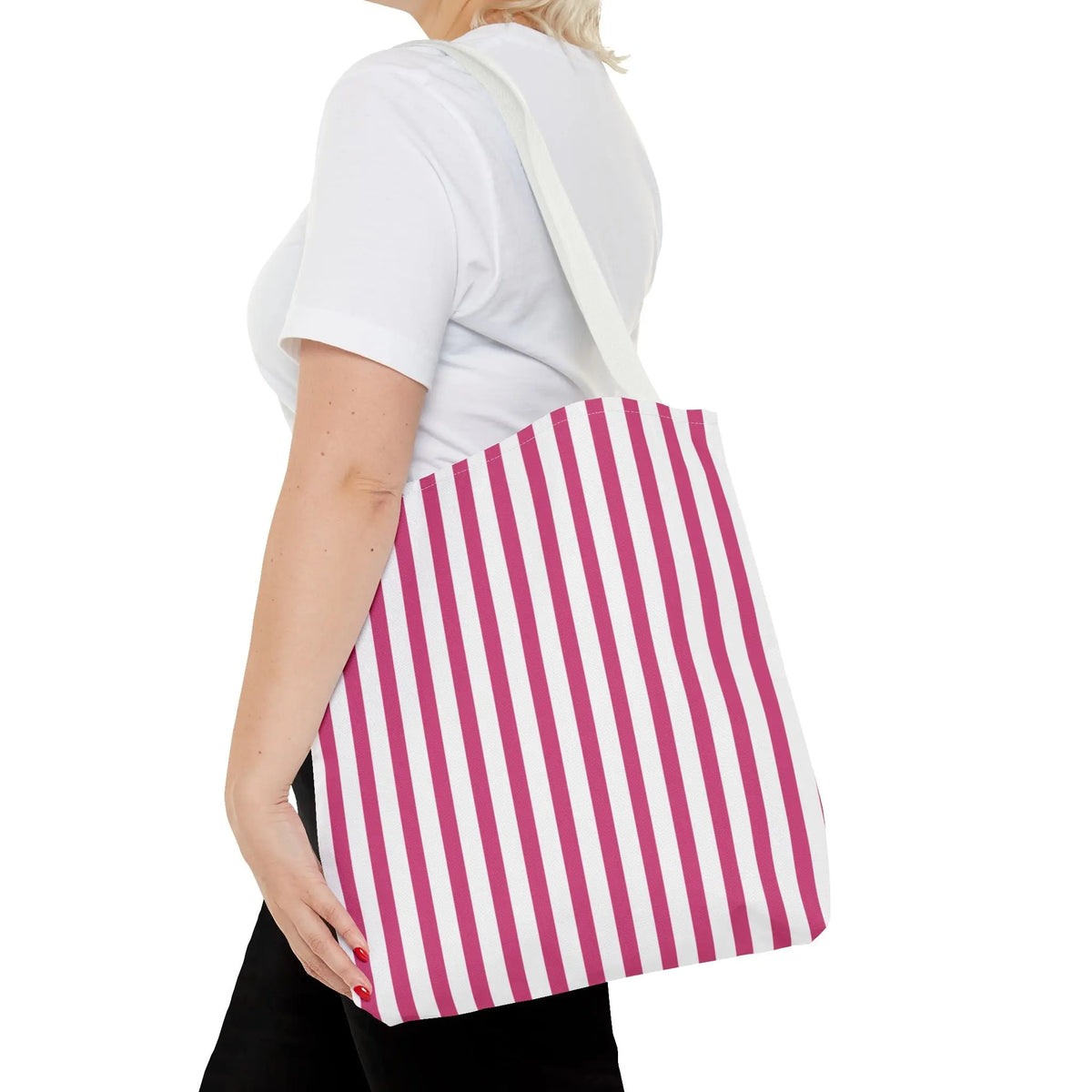 Pink Vertical Stripes Tote Bag | White or Black Handle All-Over Print - Bags