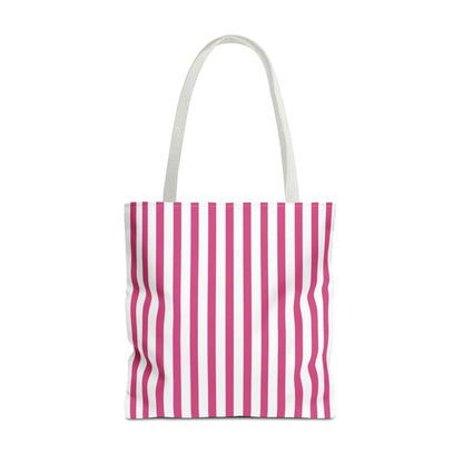 Pink Vertical Stripes Tote Bag | White or Black Handle All-Over Print - 18’’ × 18’’ / White - Bags