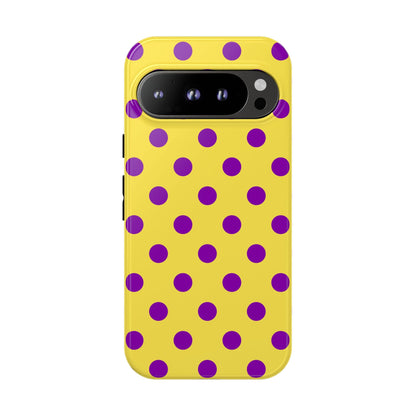 Polka Dot Phone Case - Bright Yellow with Purple Dots Samsung S24 S23 Pixel 9 8 7 Phones - Google Pixel 9 Pro / Glossy