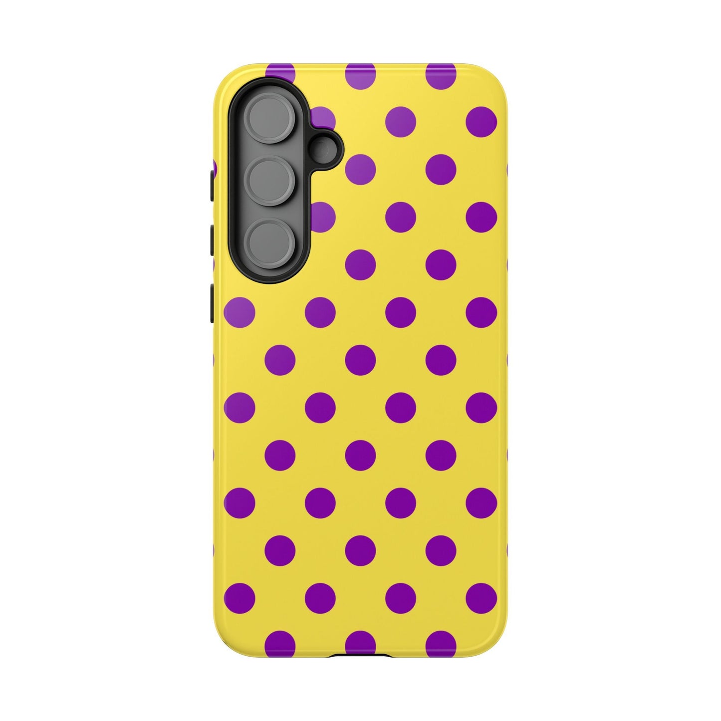 Polka Dot Phone Case - Bright Yellow with Purple Dots Samsung S24 S23 Pixel 9 8 7 Phones - Samsung Galaxy S25 Plus