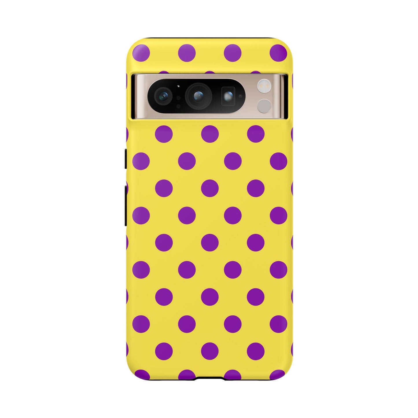 Polka Dot Phone Case - Bright Yellow with Purple Dots Samsung S24 S23 Pixel 9 8 7 Phones - Google Pixel 8 Pro / Matte