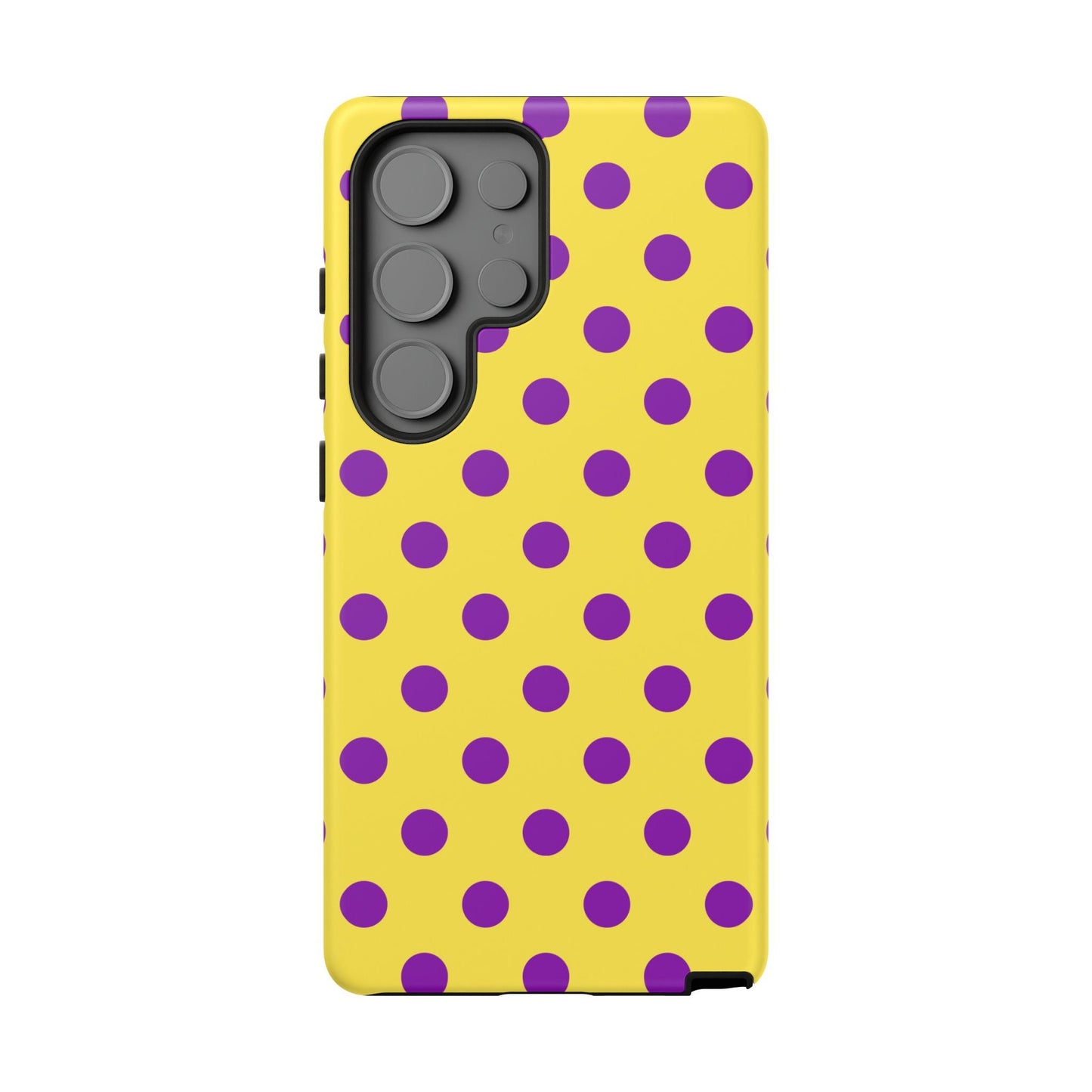 Polka Dot Phone Case - Bright Yellow with Purple Dots Samsung S24 S23 Pixel 9 8 7 Phones - Samsung Galaxy S25 Ultra