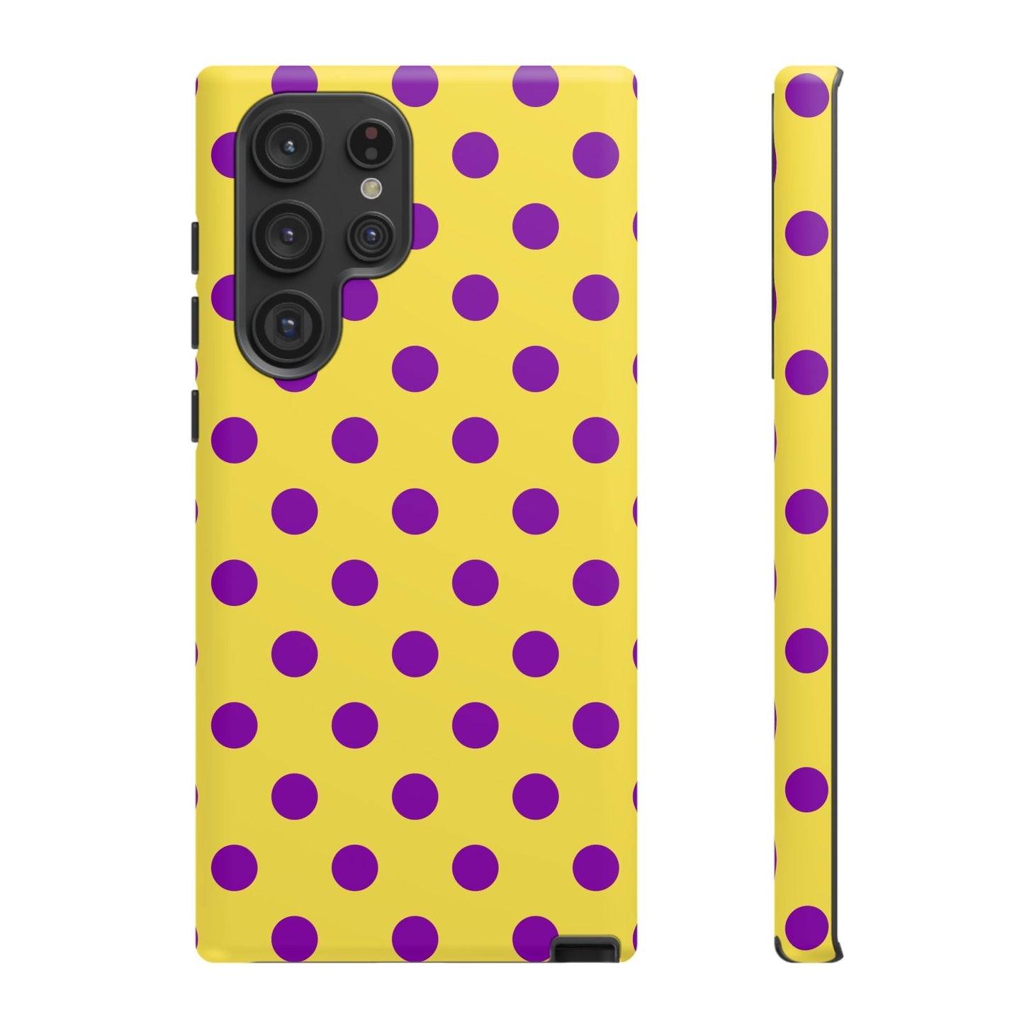 Polka Dot Phone Case - Bright Yellow with Purple Dots Samsung S24 S23 Pixel 9 8 7 Phones - Samsung Galaxy S22 Ultra