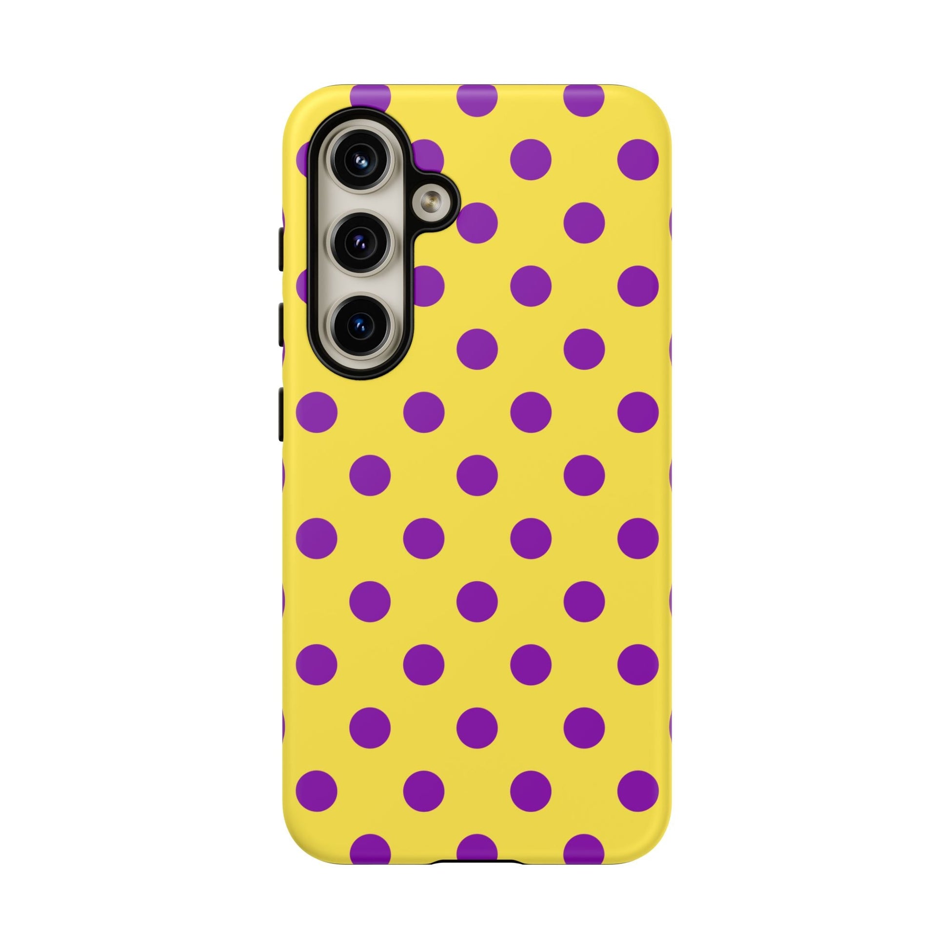 Polka Dot Phone Case - Bright Yellow with Purple Dots Samsung S24 S23 Pixel 9 8 7 Phones - Samsung Galaxy S24 / Matte