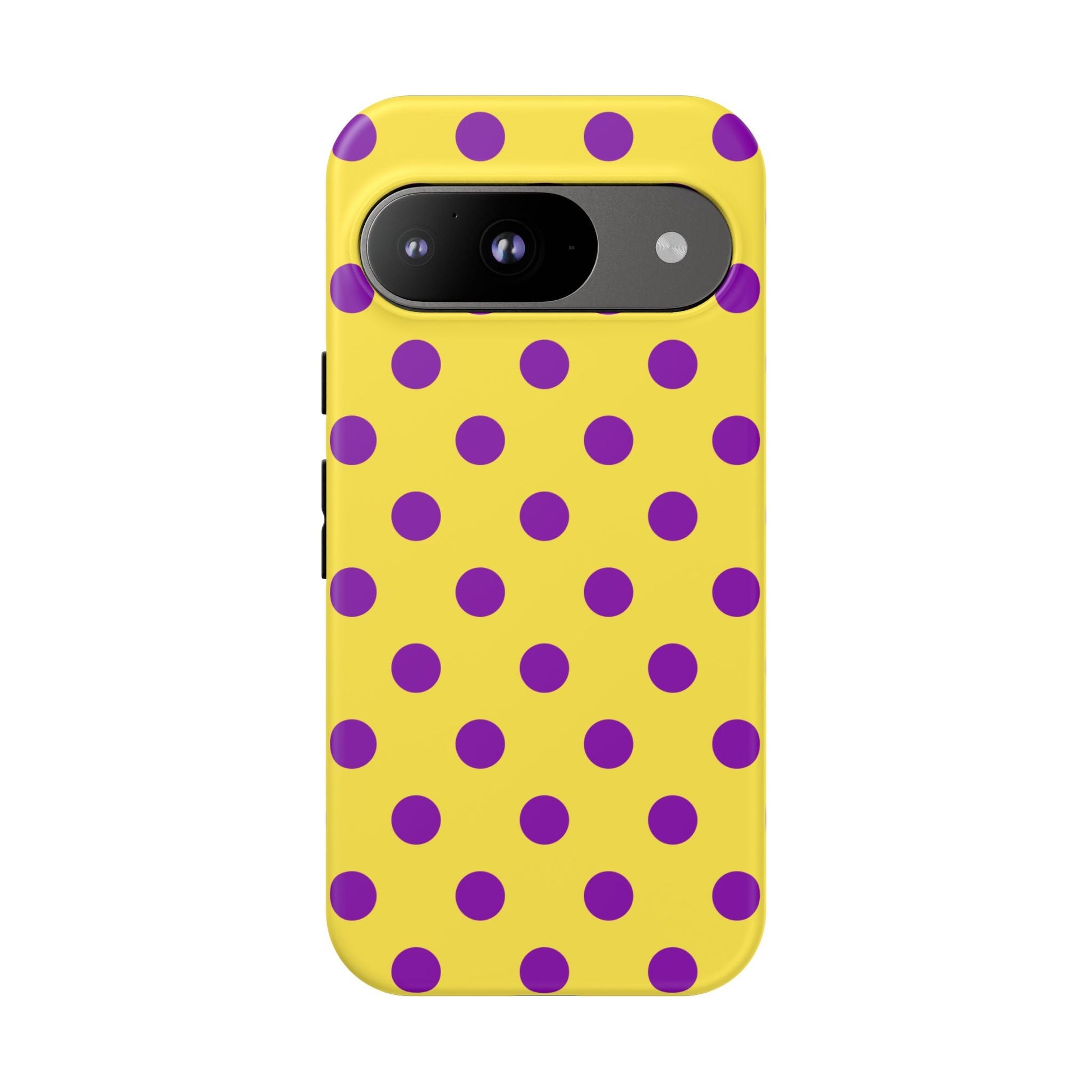 Polka Dot Phone Case - Bright Yellow with Purple Dots Samsung S24 S23 Pixel 9 8 7 Phones - Google Pixel 9 / Matte