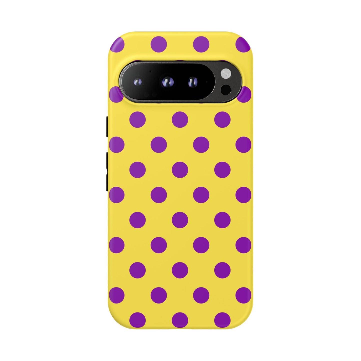 Polka Dot Phone Case - Bright Yellow with Purple Dots Samsung S24 S23 Pixel 9 8 7 Phones - Google Pixel 9 Pro / Matte