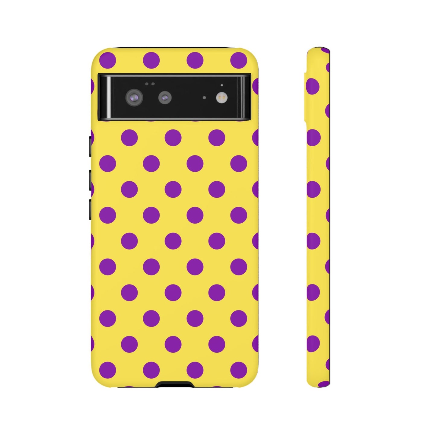 Polka Dot Phone Case - Bright Yellow with Purple Dots Samsung S24 S23 Pixel 9 8 7 Phones - Google Pixel 6 / Matte