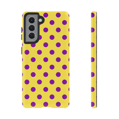 Polka Dot Phone Case - Bright Yellow with Purple Dots Samsung S24 S23 Pixel 9 8 7 Phones - Samsung Galaxy S21 / Matte