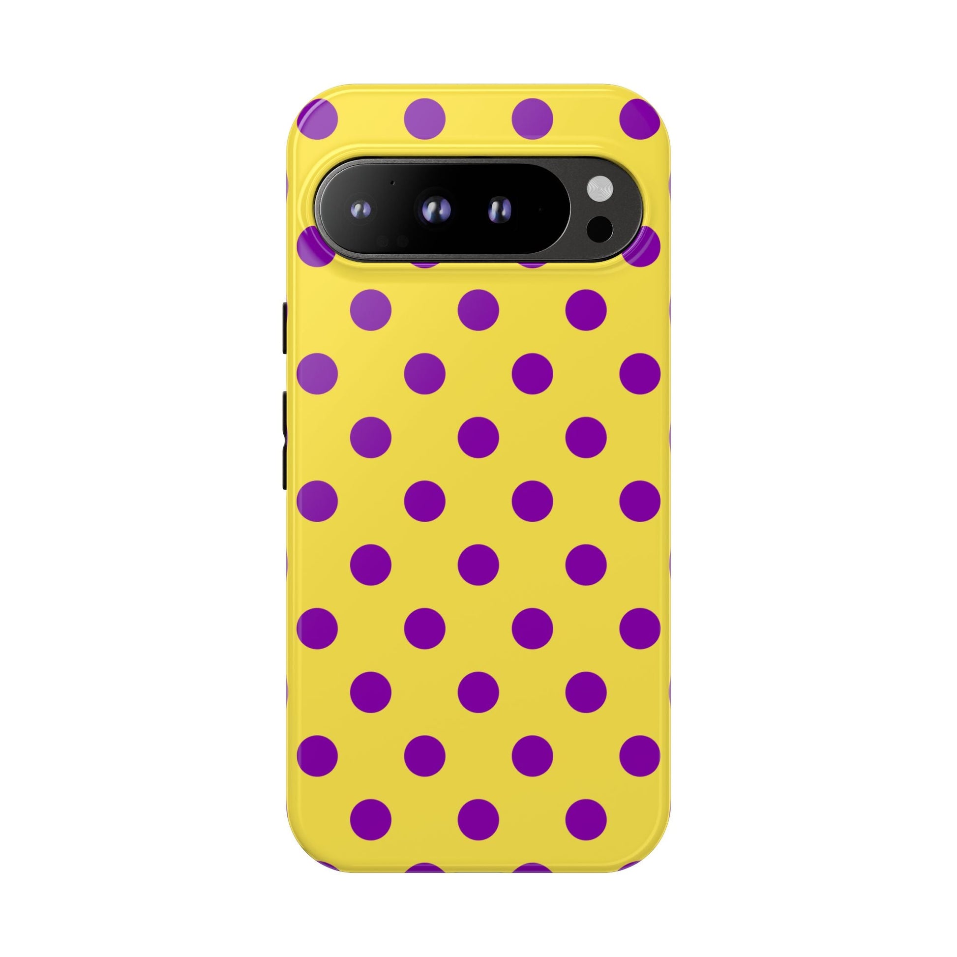 Polka Dot Phone Case - Bright Yellow with Purple Dots Samsung S24 S23 Pixel 9 8 7 Phones - Google Pixel 9 Pro XL