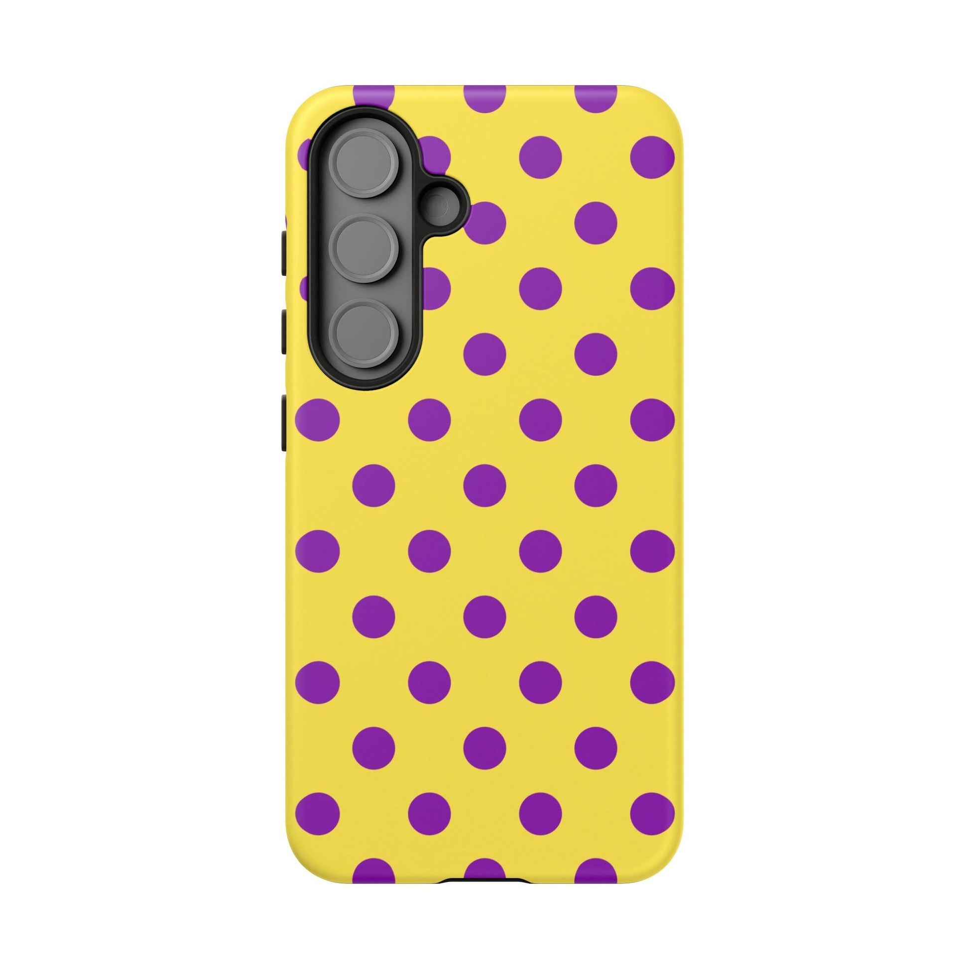 Polka Dot Phone Case - Bright Yellow with Purple Dots Samsung S24 S23 Pixel 9 8 7 Phones - Samsung Galaxy S25 / Matte