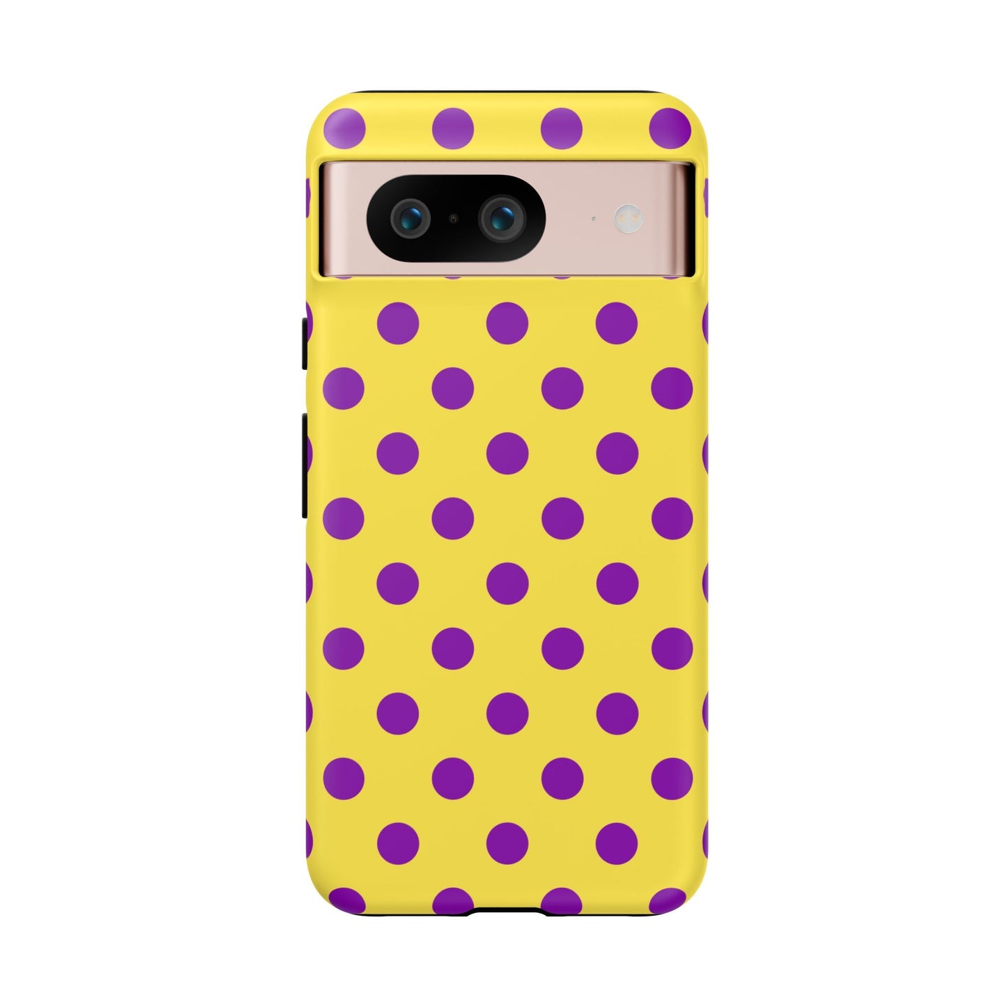 Polka Dot Phone Case - Bright Yellow with Purple Dots Samsung S24 S23 Pixel 9 8 7 Phones - Google Pixel 8 / Matte