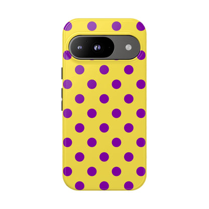 Polka Dot Phone Case - Bright Yellow with Purple Dots Samsung S24 S23 Pixel 9 8 7 Phones - Google Pixel 9 / Glossy