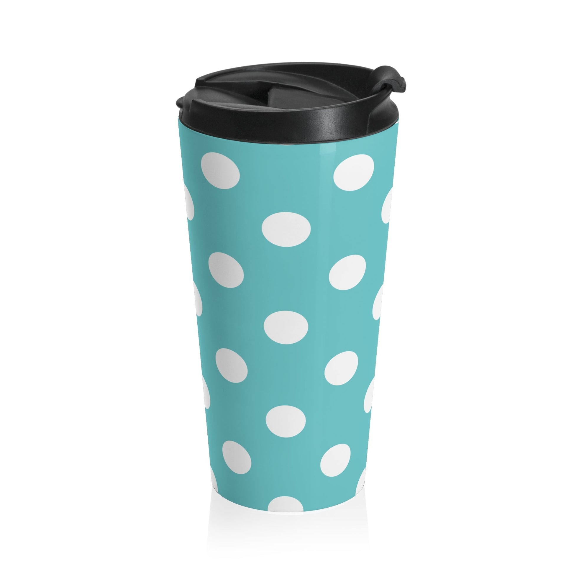 Polka Dot Stainless Steel Travel Mug Blue White Insulated Tumbler - 15oz - Mug