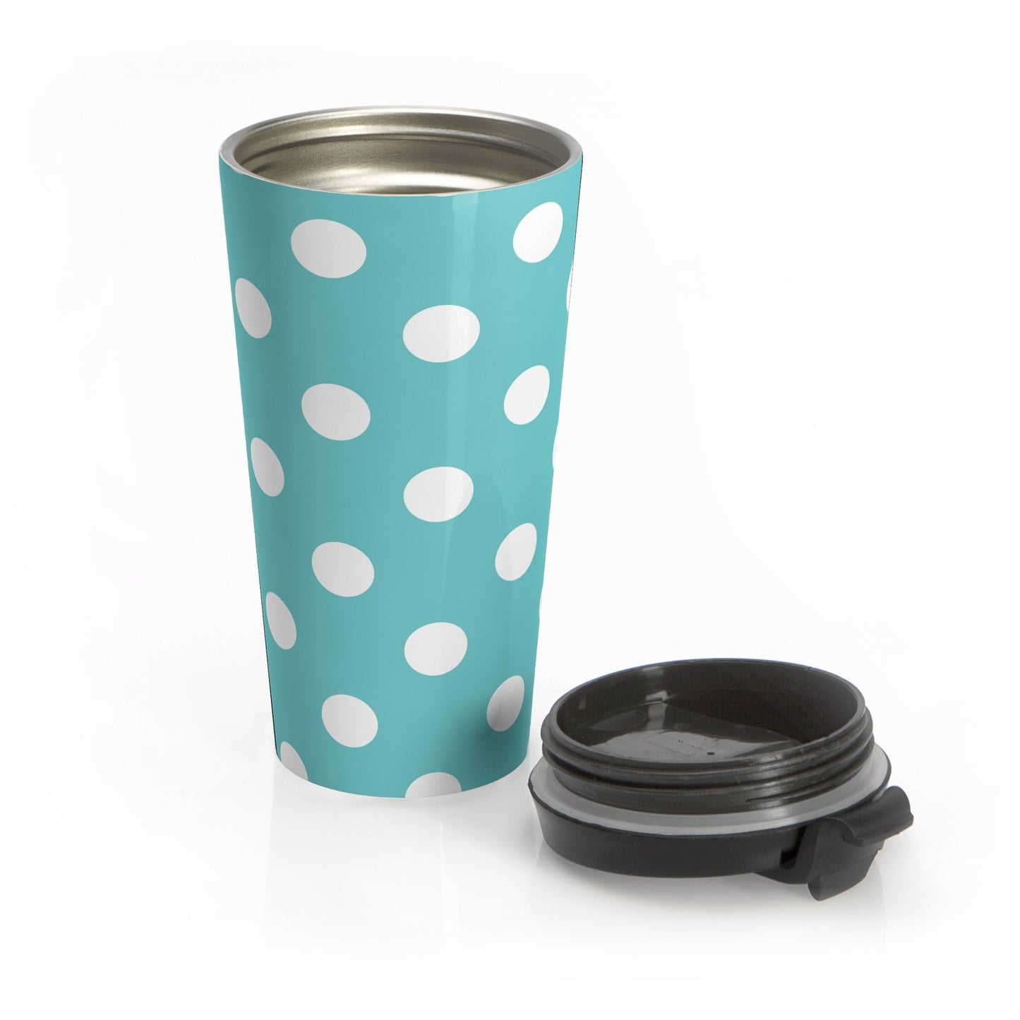 Polka Dot Stainless Steel Travel Mug Blue White Insulated Tumbler - 15oz - Mug