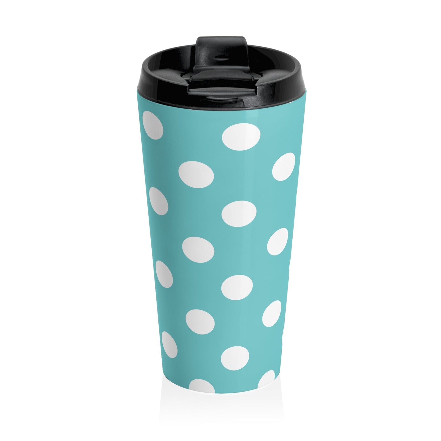 Polka Dot Stainless Steel Travel Mug Blue White Insulated Tumbler - 15oz - Mug