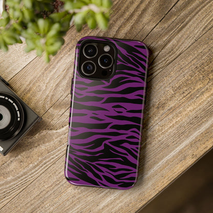 Purple Black Tiger print tough phone case