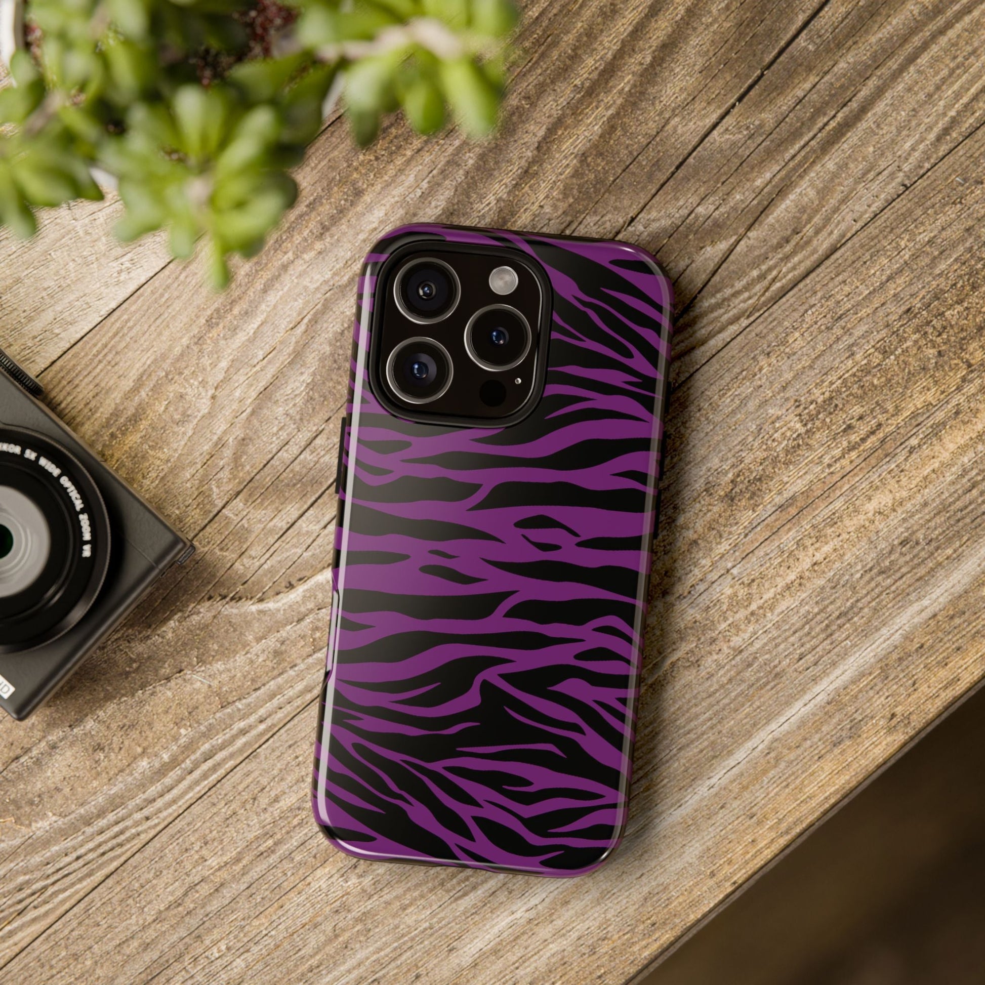 Purple Black Tiger print tough phone case