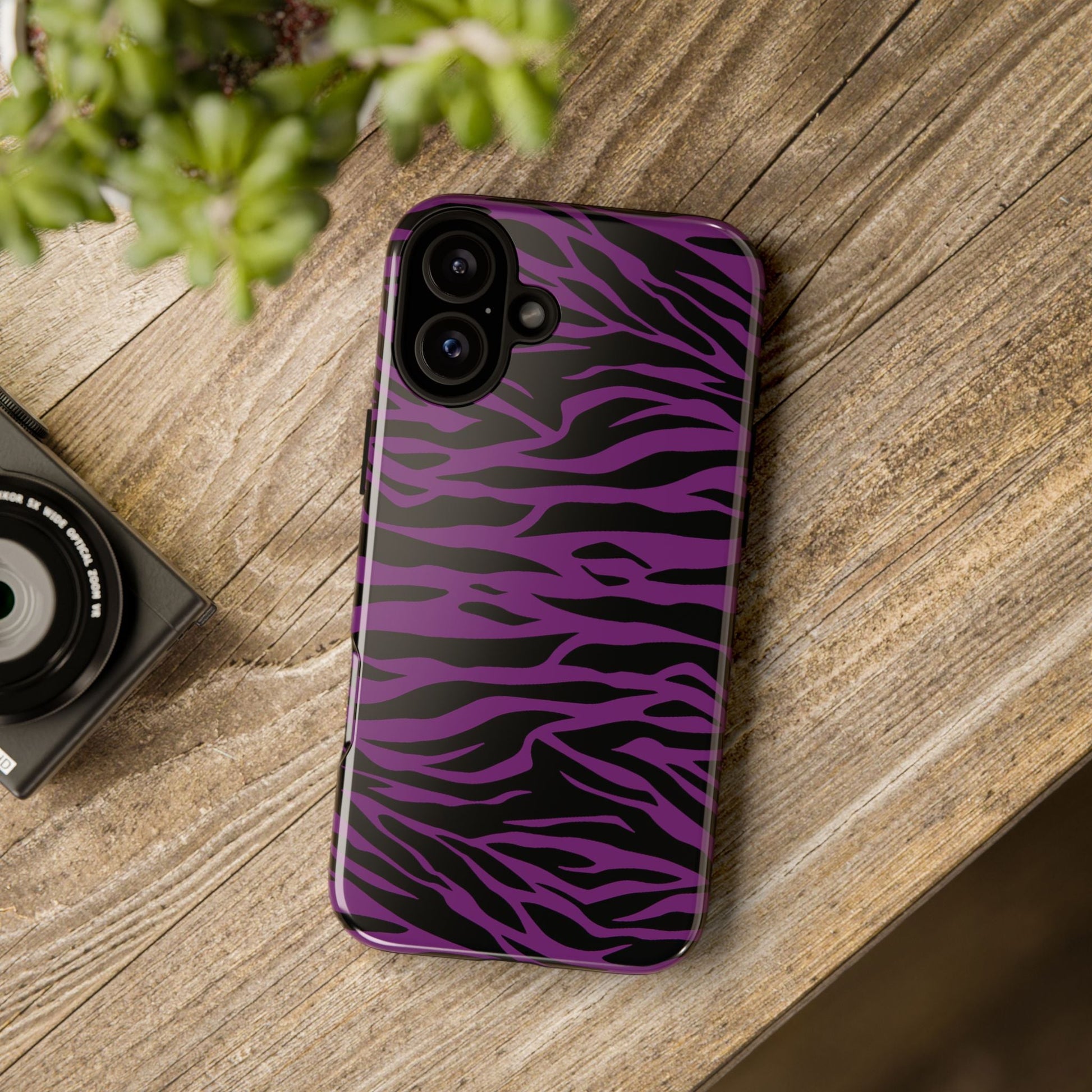 Purple Black Tiger print tough phone case