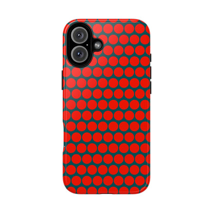 Red Dot Teal Background Polka Dot Tough Phone Case for iPhone Samsung & Google Phones