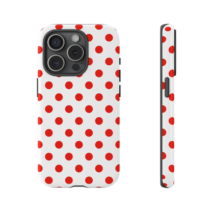 Red White Polka Dot Phone Case Cover for iPhone Samsung and Google Phones - iPhone 15 Pro / Glossy - Phone Case