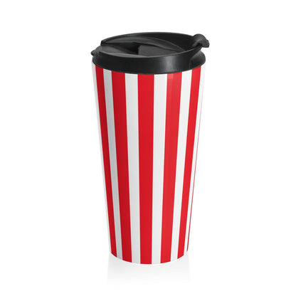 Retro Striped Travel Mug Vintage Red White Stainless Steel Tumbler Cup, - 15oz - Mug