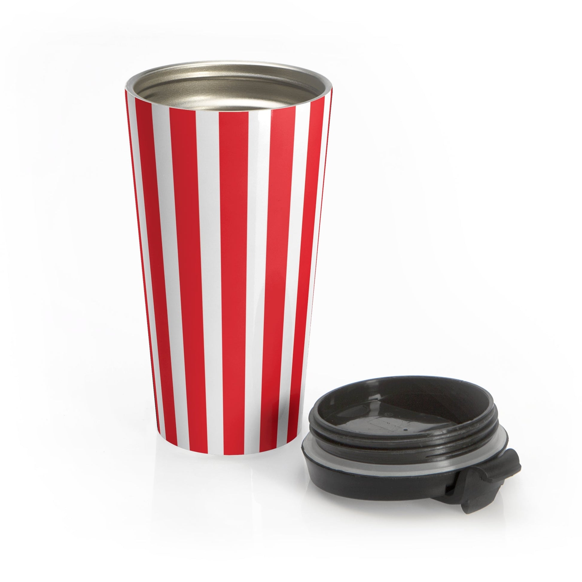 Retro Striped Travel Mug Vintage Red White Stainless Steel Tumbler Cup, - 15oz - Mug