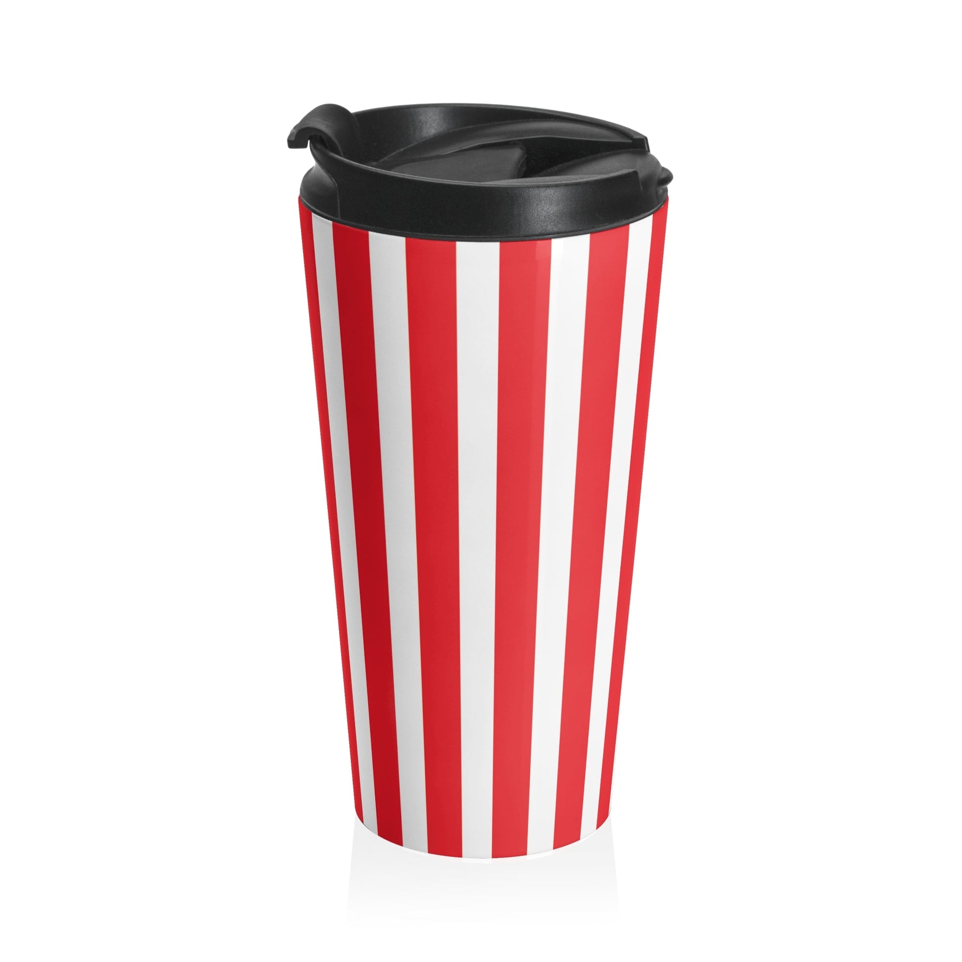 Retro Striped Travel Mug Vintage Red White Stainless Steel Tumbler Cup, - 15oz - Mug