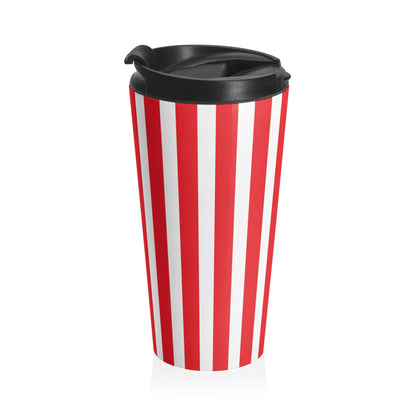 Retro Striped Travel Mug Vintage Red White Stainless Steel Tumbler Cup, - 15oz - Mug