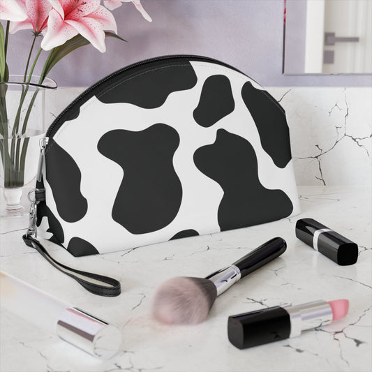 Round Black cow print Makeup Bag